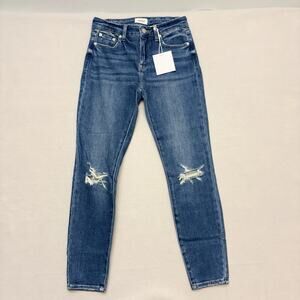 Pistola Audrey Distressed Skinny Ankle Jean Size 27 Mid Rise Oceanside Med Wash